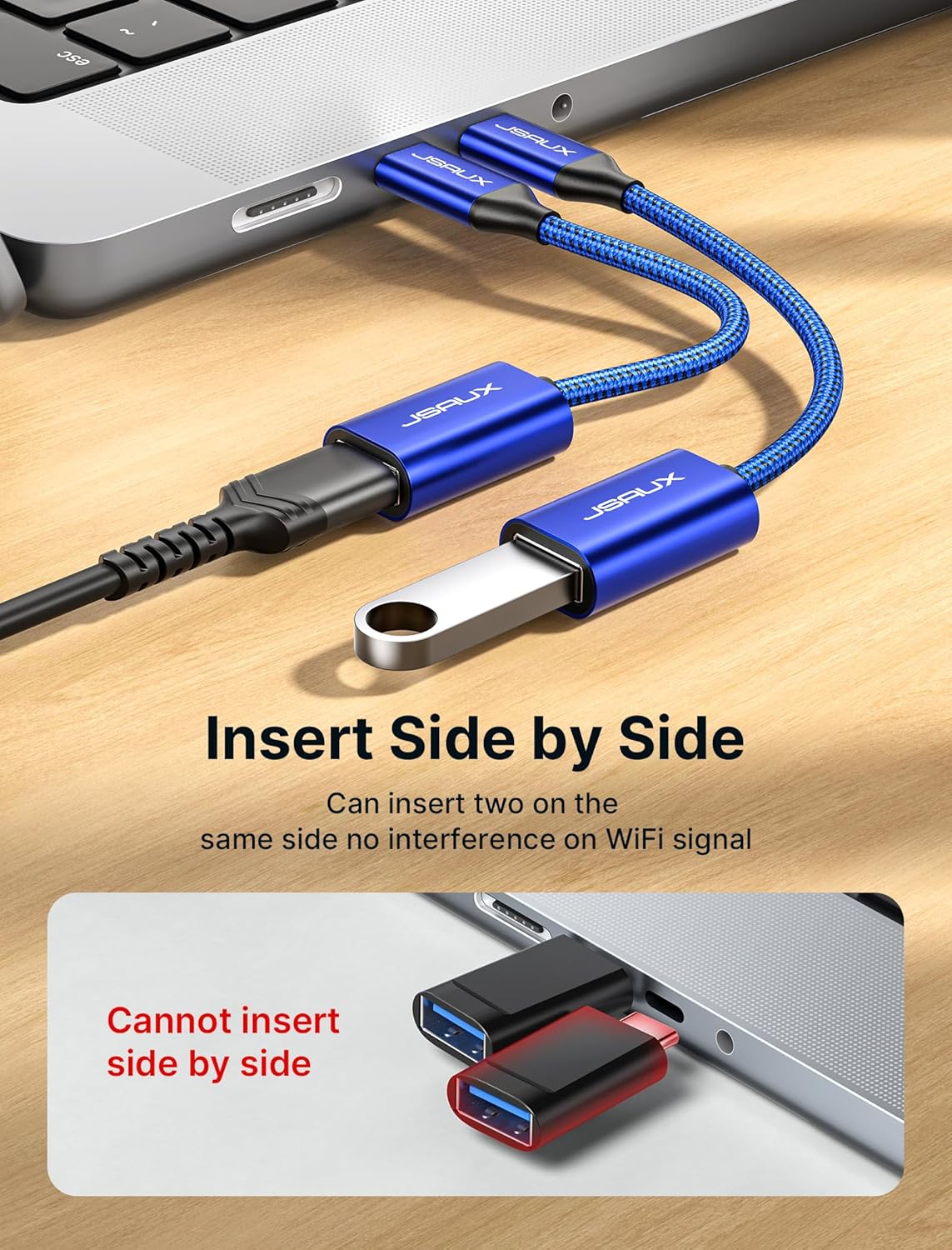 JSAUX USB C to USB Adapter [2 Pack], USB Type C Male to USB 3.0 Female OTG Cable-Blue