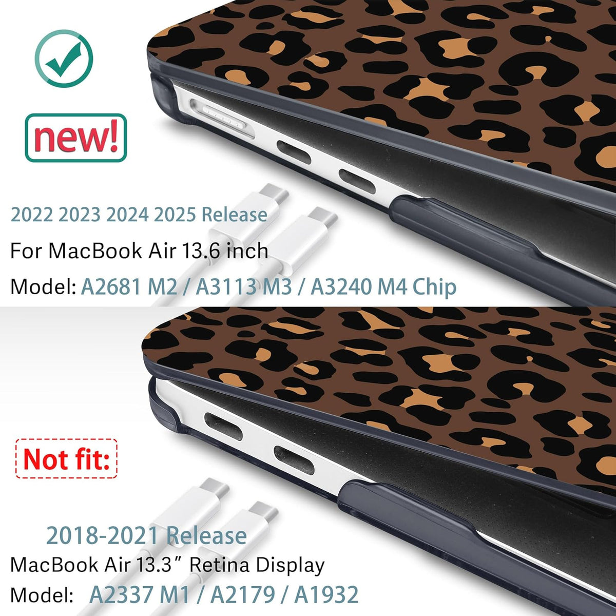May Chen for MacBook Air 13.6 Inch Case 2025/2024/2023/2022 Release (Model A2681 A3113 A3240, M2 M3 M4 Chip) – Hard Shell Laptop Cover with Keyboard Cover & Screen Protector， Cherry & Leopard