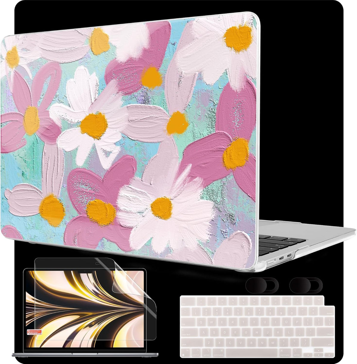 MEEgoodo Case for MacBook Air M4/M3/M2 13.6 inch 2025 2024 2022, Fit Model A3240 A3113 A2681, Compatible with MacBook Air 13 inch, Laptop Hard Shell Case with Keyboard Cover, Art Plants Floral