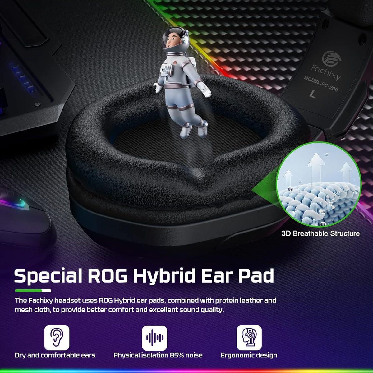 FC200 Foldable Gaming Headset for PS4, PS5, PC, Xbox, Switch - Wired Gaming Headphones with ENC Mic && RGB Light