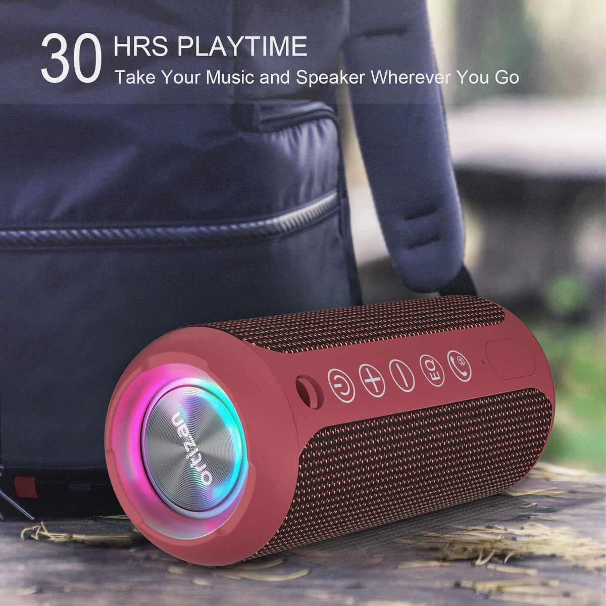 Ortizan X10 Portable Bluetooth Speaker, 24W Stereo Sound, IPX7 Waterproof, 30H Playtime, 66ft Bluetooth Range, TWS Pairing, Red