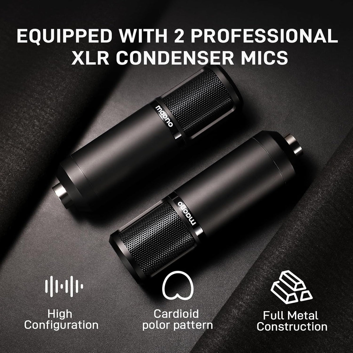 MAONO Podcast Equipment Bundle for 2: Audio Interface Mixer with 2 XLR Condenser Mic Noise Reduction Podcast Streaming MaonoCaster E2 Gen2B