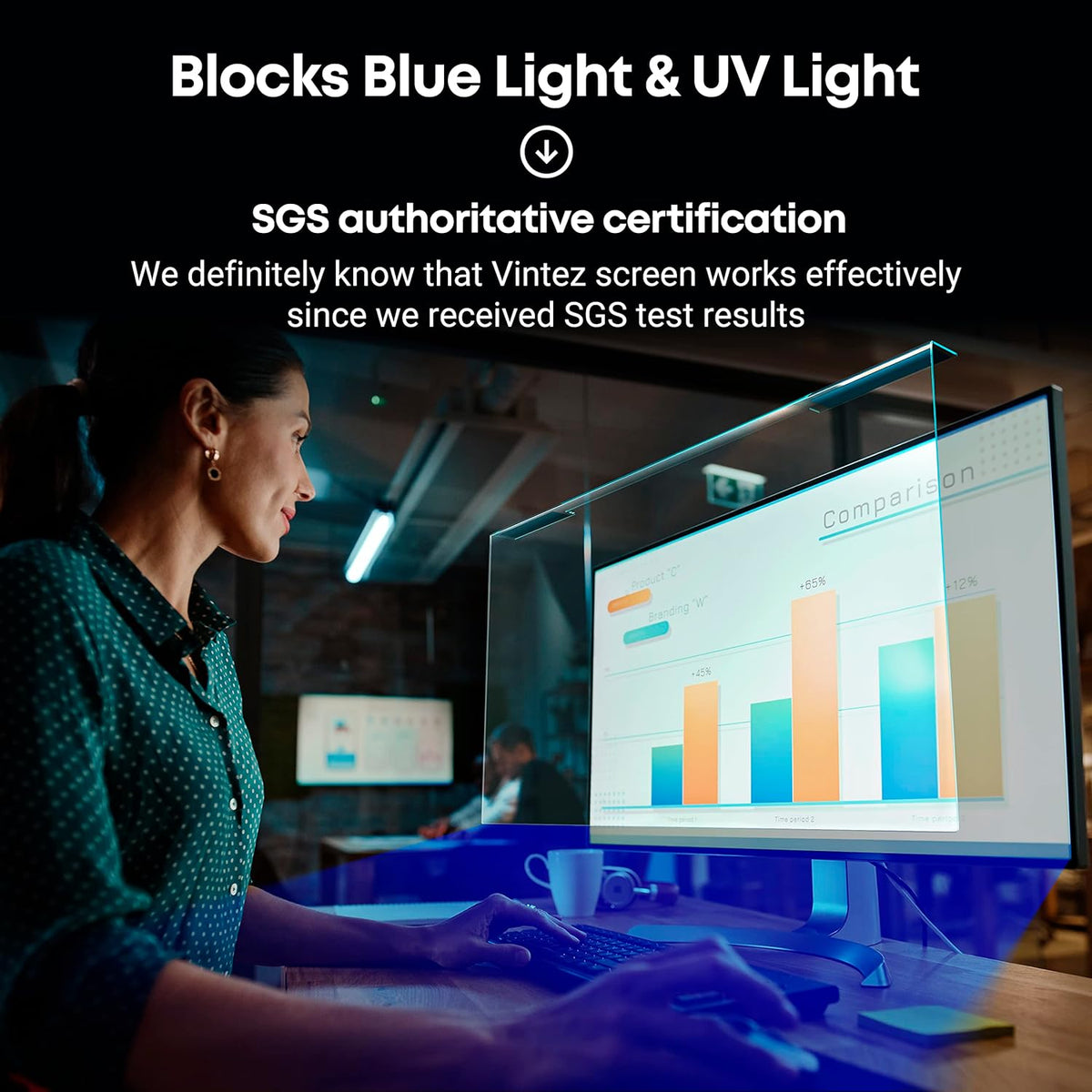 VINTEZ Blue Light Screen Protector for 23 Inch Computer Monitor and Laptop – Anti-UV Blue Light Blocking Film for Desktop PC, Eye Protection Filter, 20.6" x 12", 1 Pack