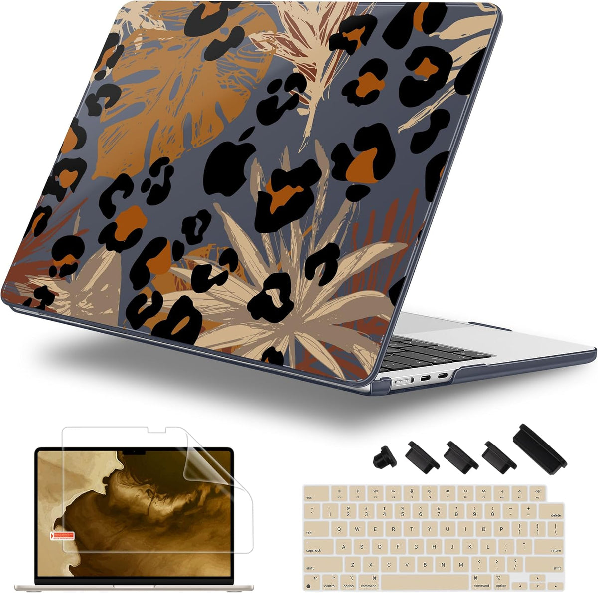 Case for MacBook Air 15 Inch 2025 2024 2023 Release M4 A3241 M3 A3114 M2 A2941, Hard Shell with Screen Protector & Keyboard Cover, Compatible with Touch ID - Palm Leaf