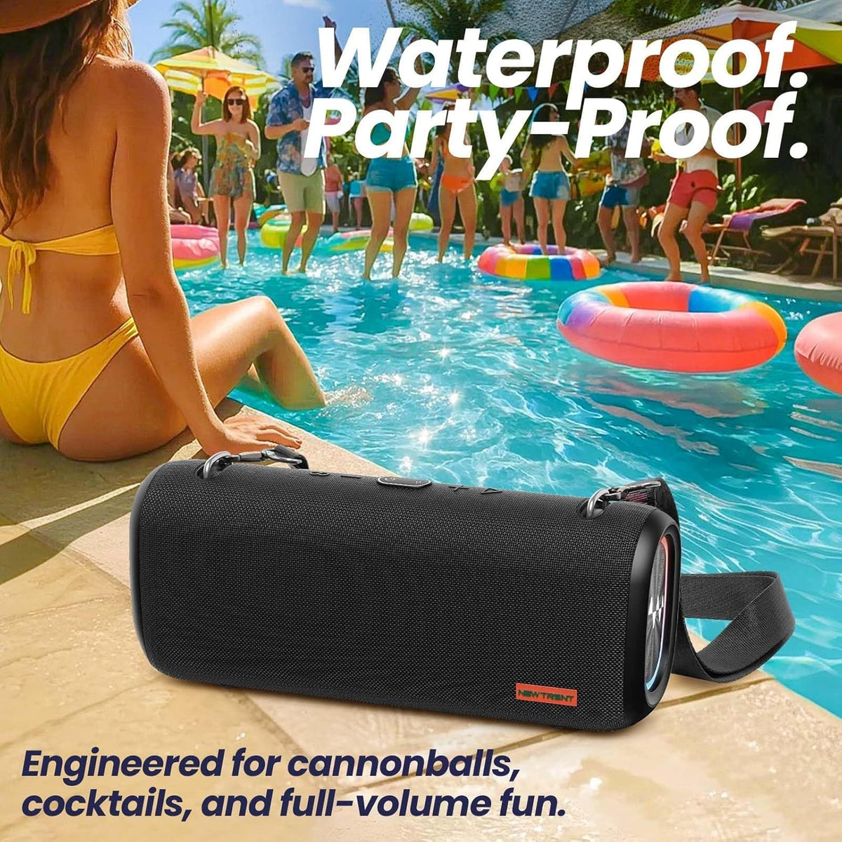 Vibe Pro Outdoor Bluetooth Speaker, 80W Peak Loud Portable Wireless Speaker, Waterproof IPX65, Deep Bass, RGB Lights, Studio Quality Sound Powered by Waves Audio, Party & Pool Ready (Black)