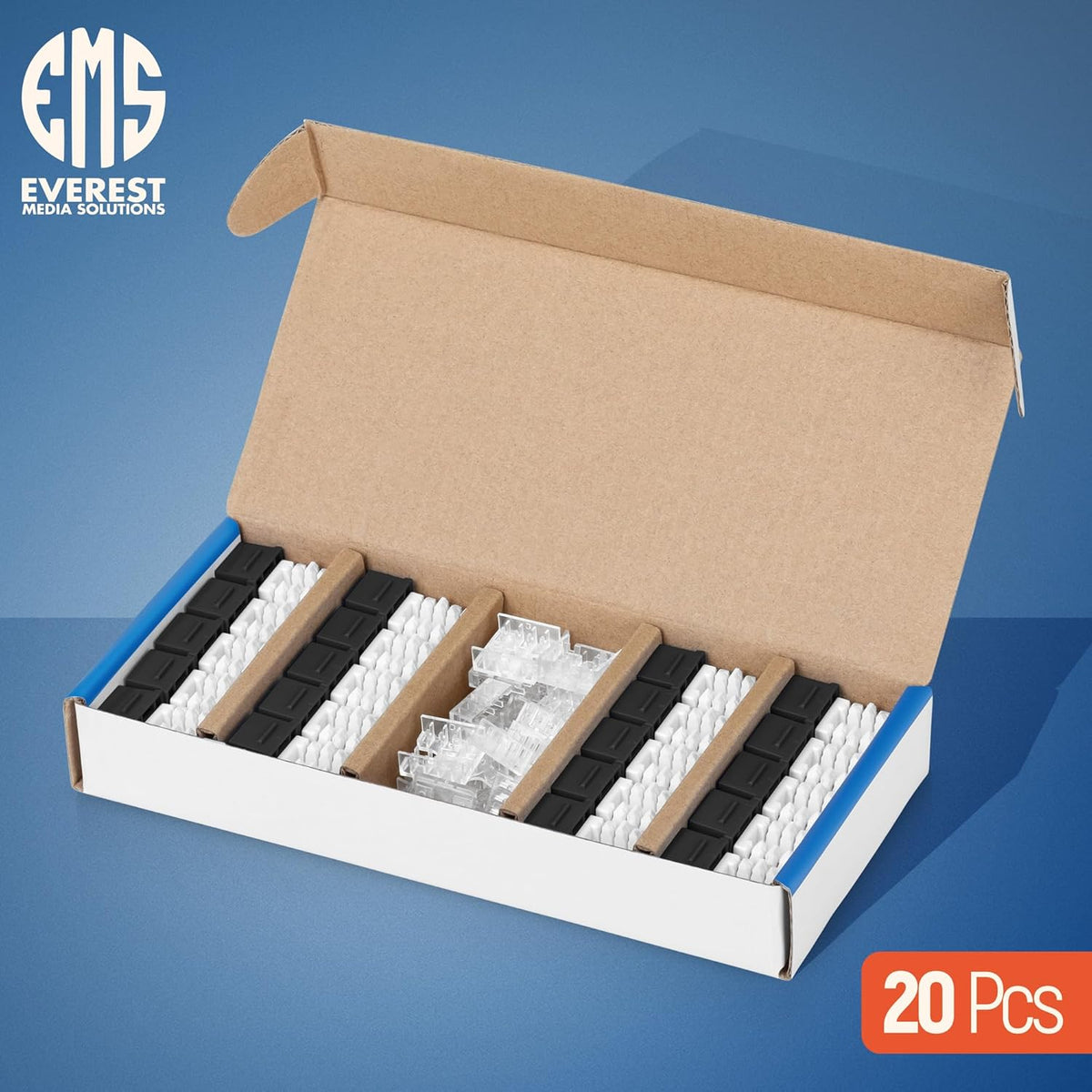 Everest 90° Angled RJ45 Cat6 Keystone Jacks 20-Pack in Black - Slim Profile Female RJ45 Connectors - Cat 6 Keystone Jack - Compatible with 90° Angled Speed Termination Tool - easyJACK (B094WB91H3)