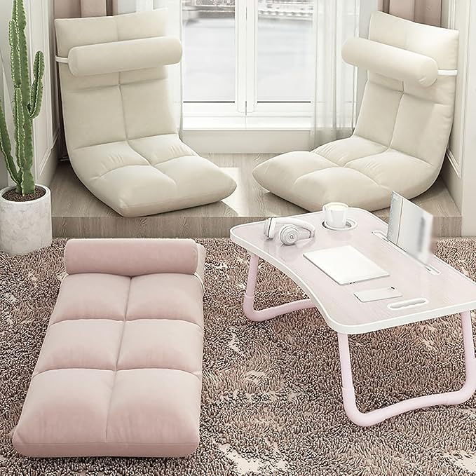 NaKeah Floor Chair with Back Support Folding Sofa Chair with 5 Adjustable Position Padded Sleeper Bed Couch Recliner Floor Gaming Chair Meditation Chair for AdultsD