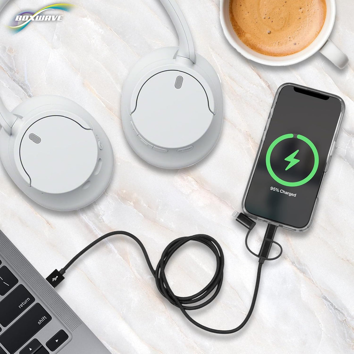 BoxWave MP3 (2.4 3-in-1 Cable Compatible with Safuciiv Player in) - AllCharge Cable - Jet Black