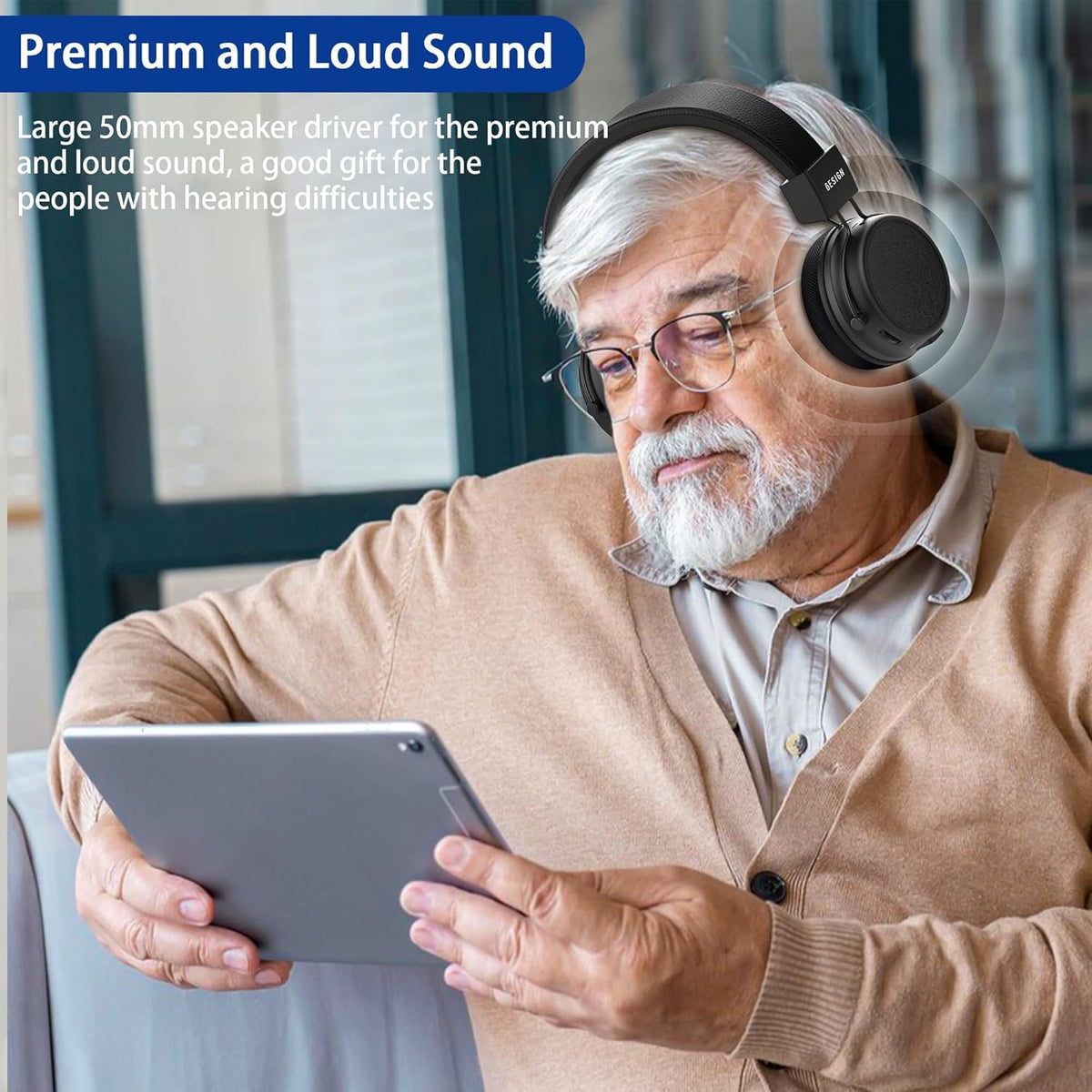 BESIGN BTH02 Wireless Headphones for TV Watching with Bluetooth Transmitter Charging Dock, TV Headphones Wireless for Seniors, Bluetooth Headsets, 100ft Range No Audio Delay