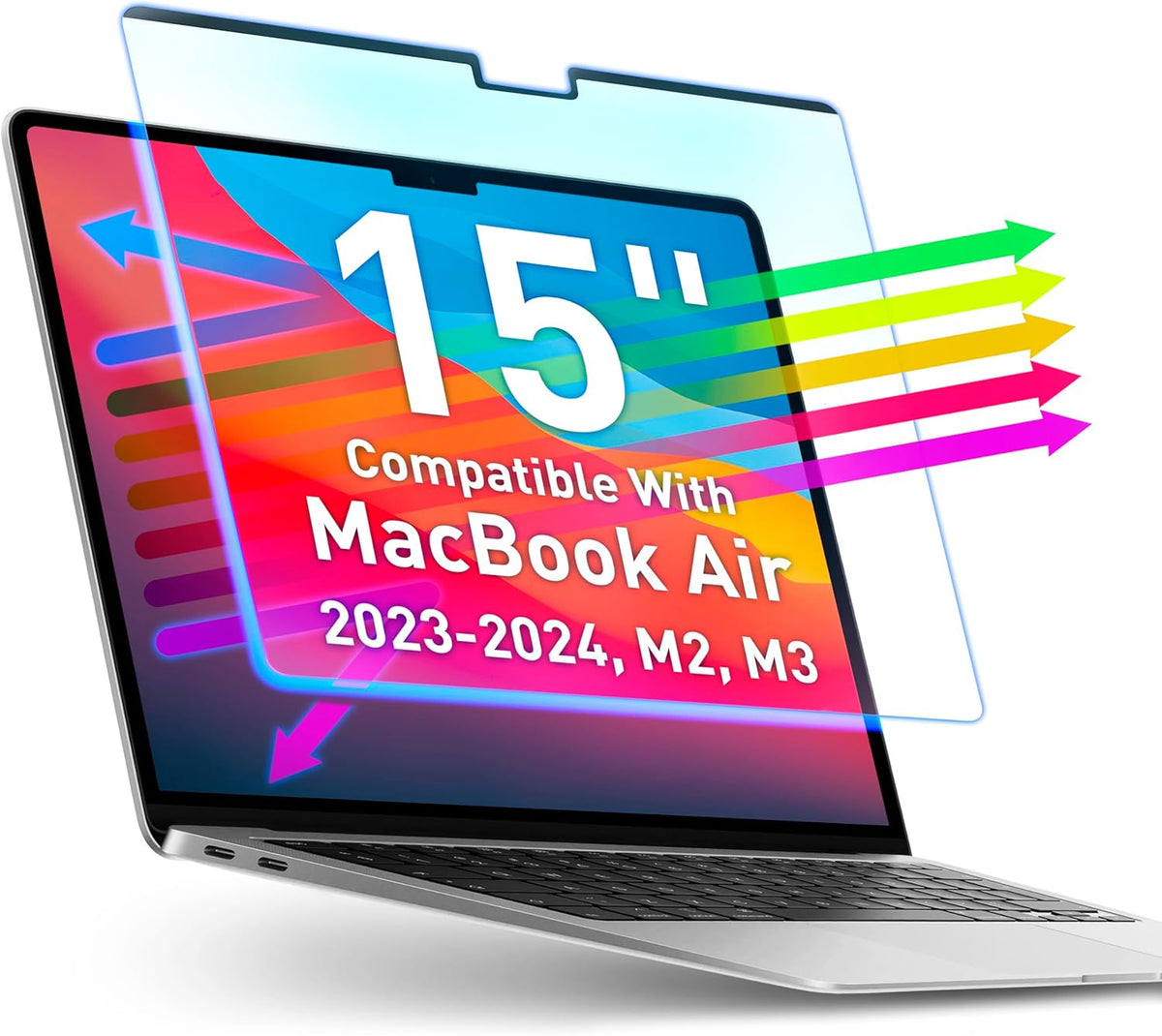 VINTEZ Magnetic Blue Light Screen Protector Compatible With MacBook Air 15" 2023, 2024, M2, M3 Anti Blue Light Blocking Filter for Laptop