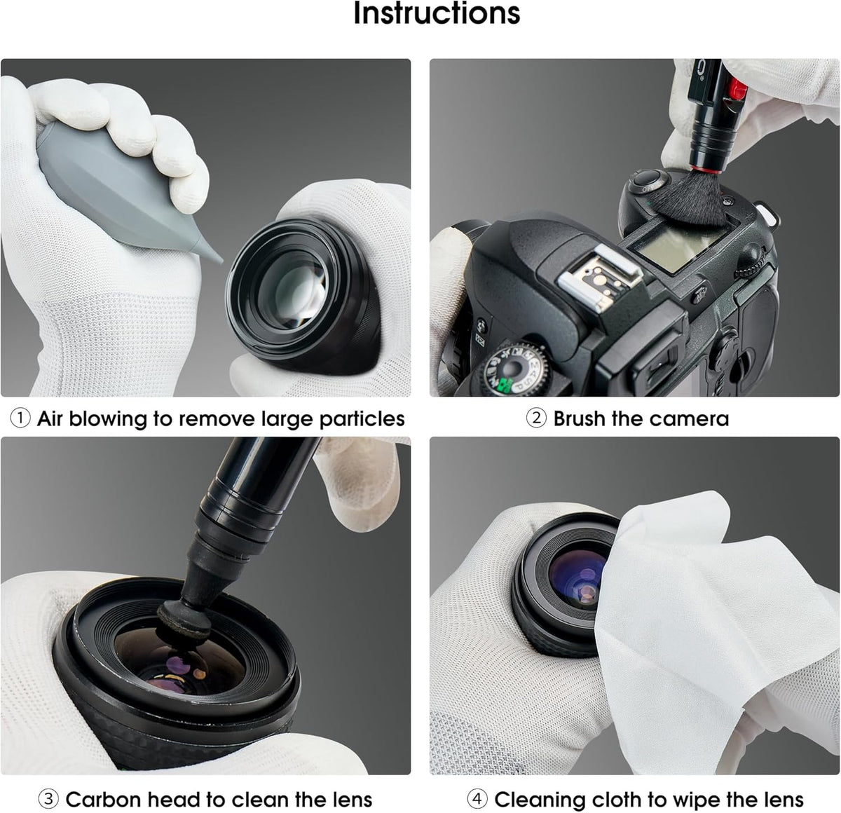 VSGO 4-in-1 Camera Cleaning Kit for Canon, Nikon, Sony DSLR Cameras, Air Blower, Lens Brush Pen, Microfiber Cloths (VS-A13E)