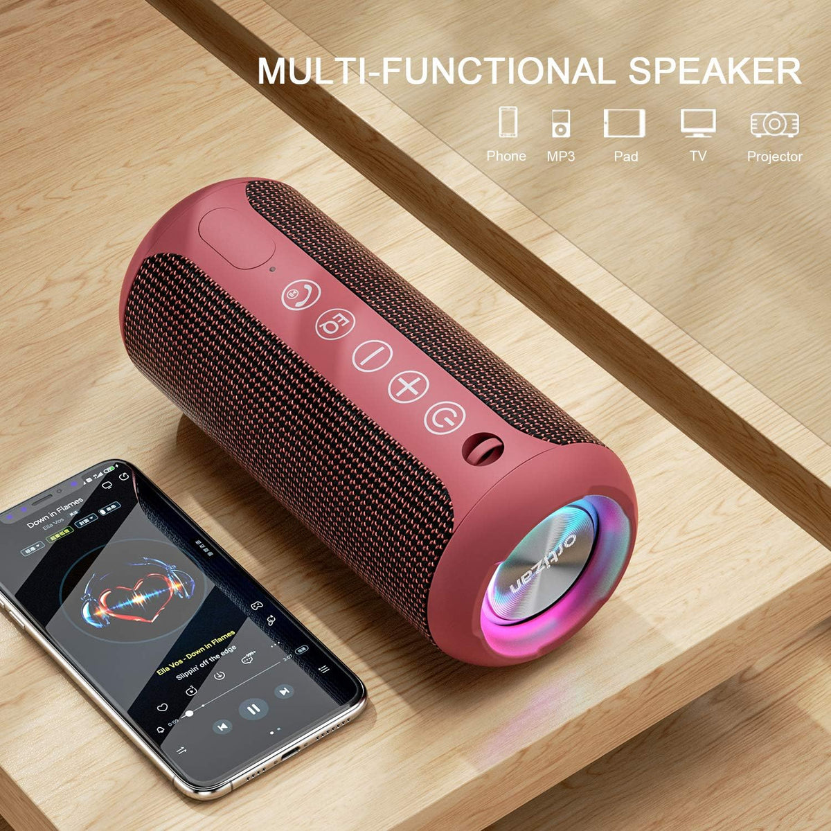 Ortizan X10 Portable Bluetooth Speaker, 24W Stereo Sound, IPX7 Waterproof, 30H Playtime, 66ft Bluetooth Range, TWS Pairing, Red