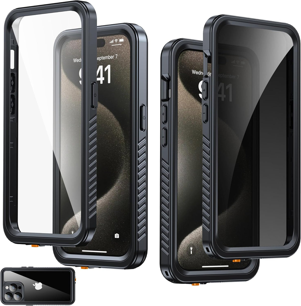 for iPhone 15 Pro Case Waterproof - Built-in Privacy Screen Protector & HD Screen Protector [IP68 Underwater] Shockproof Dustproof Full Body Protection iPhone 15 Pro Phone Case Black