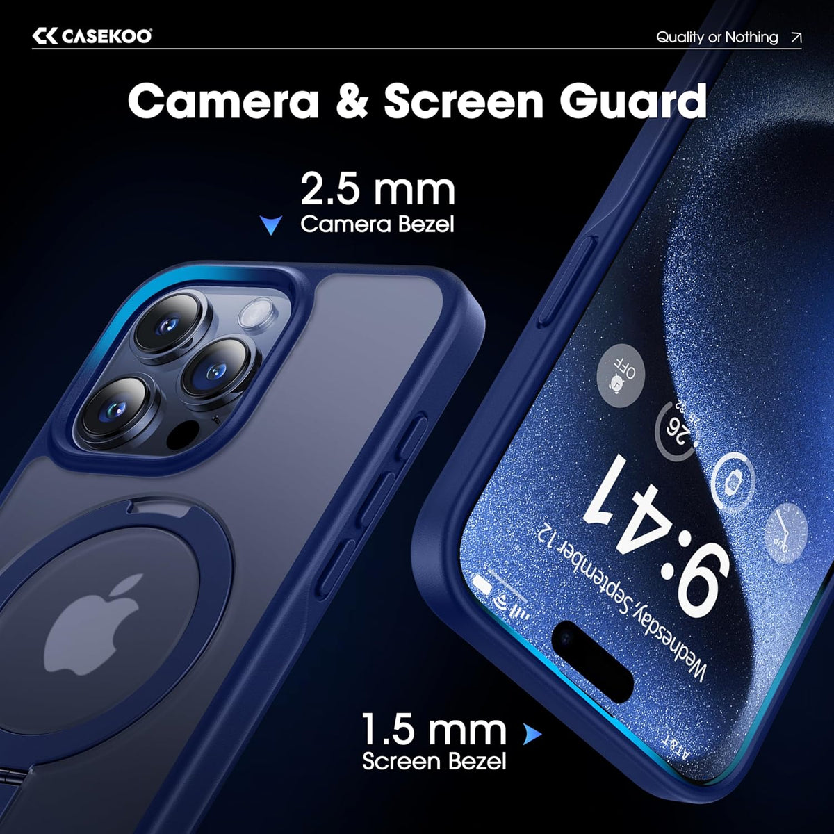 CASEKOO Designed for iPhone 15 Pro Max Case with Magnetic Invisible Stand [Military Drop Protection] [Compatible with MagSafe] Shockproof Slim Translucent Matte Promax Case 6.7 Inch, Blue
