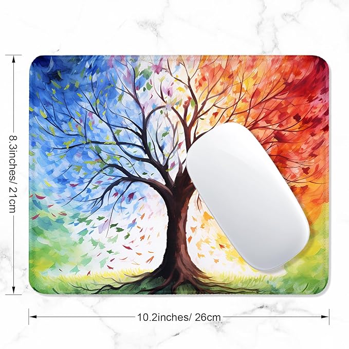ITNRSIIET Mouse Pad with Stitched Edge Premium Textured Smooth Precise Operation Waterproof Washable Non-Slip Rubber Base Desktop Protection Mat, 10.2×8.3×0.12 inches, The Tree of Life