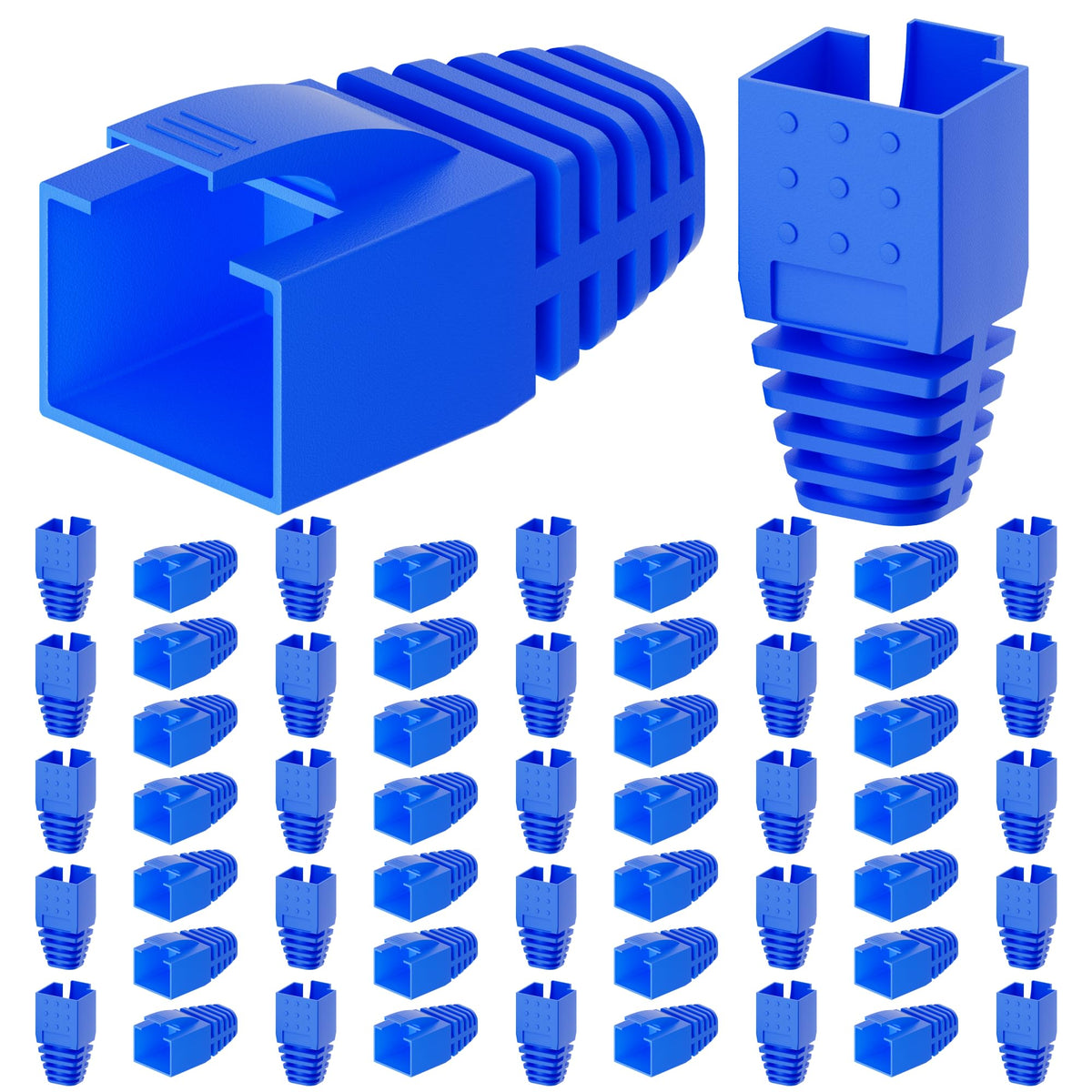CableGeeker 100-Pack Cat7 / Cat8 RJ45 Strain Relief Boots, RJ45 Boot, Cat 6 Boot, Cat6 Ethernet Boots, Suitable for 8.5mm(0.33in) Ethernet Cables (Square-Press Blue)