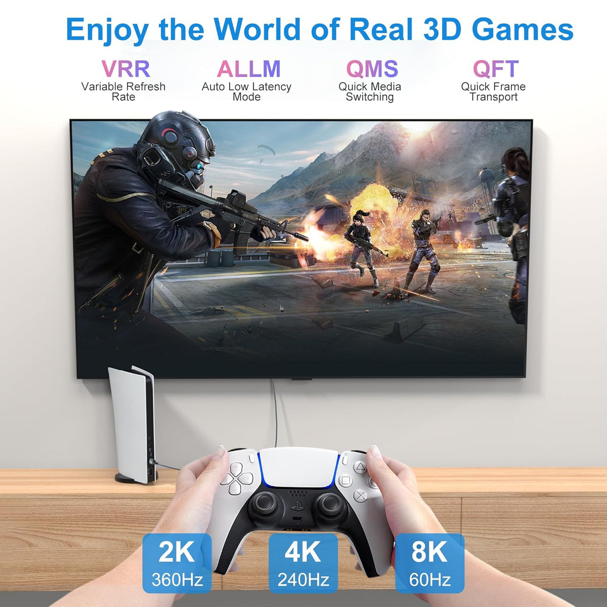 8K 20FT, 48Gbps 2.1 8K@60Hz 4K@120Hz HDR10/HDCP2.2&2.3/eARC/3D PS5, Fiber Optic HDMI Cable Ultra High Speed Long HDMI