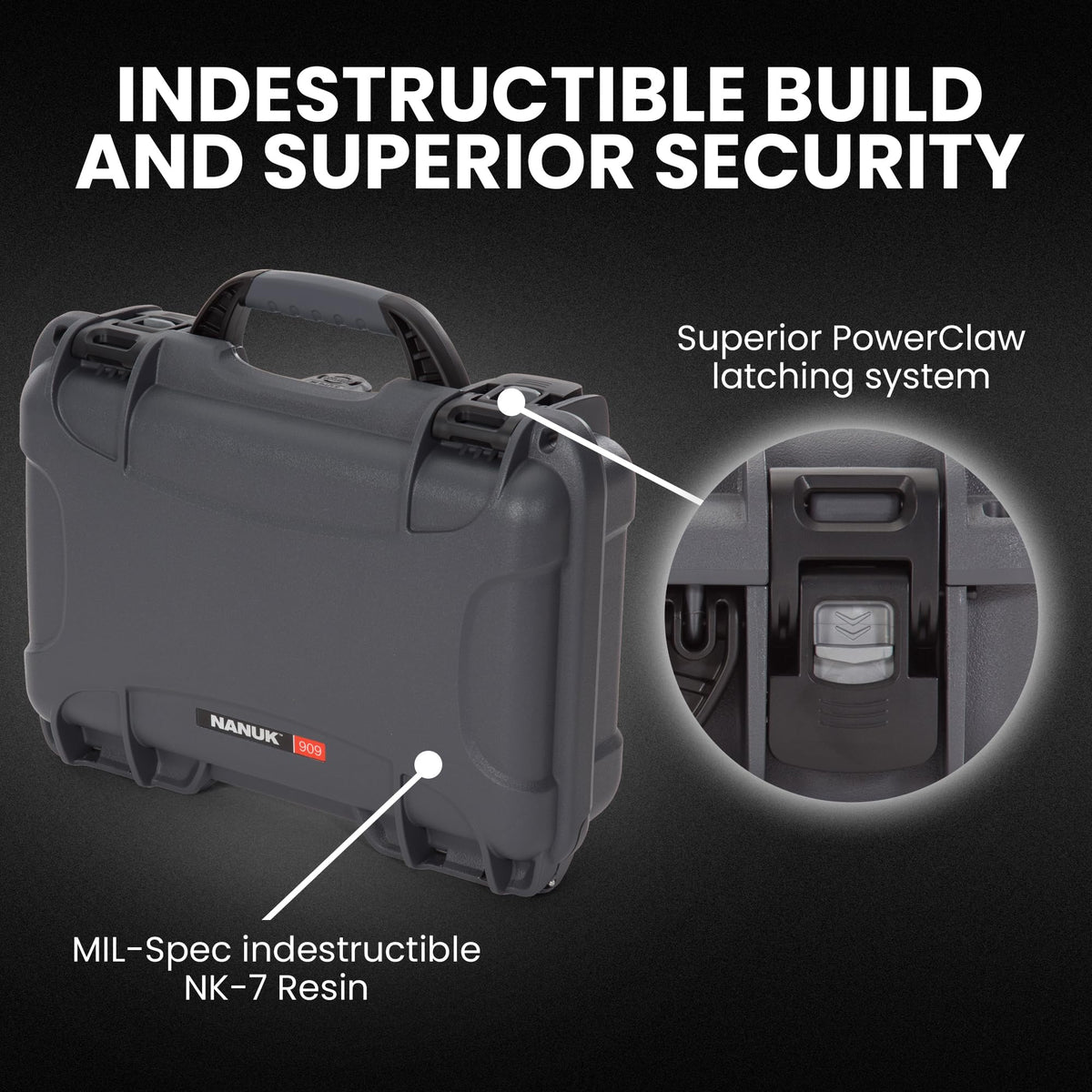 NANUK 909 Travel Hard Case with Customizable Cubed Foam - Waterproof Camera Case, 12.6” x 9” x 4.4”, Lightweight, Lockable, Dustproof