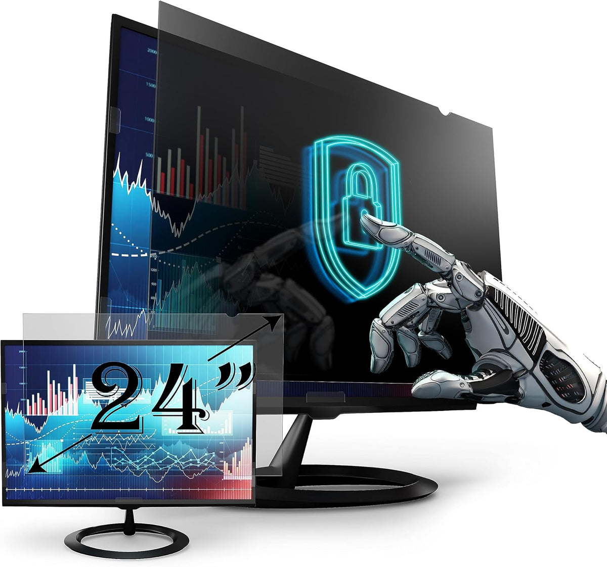 Privacy Screen Filter for 24 Inches Desktop Computer Widescreen Monitor with Aspect Ratio 16:09. Anti Glare and Anti Blue Light, 20.9 inch width x 11.8 inch height