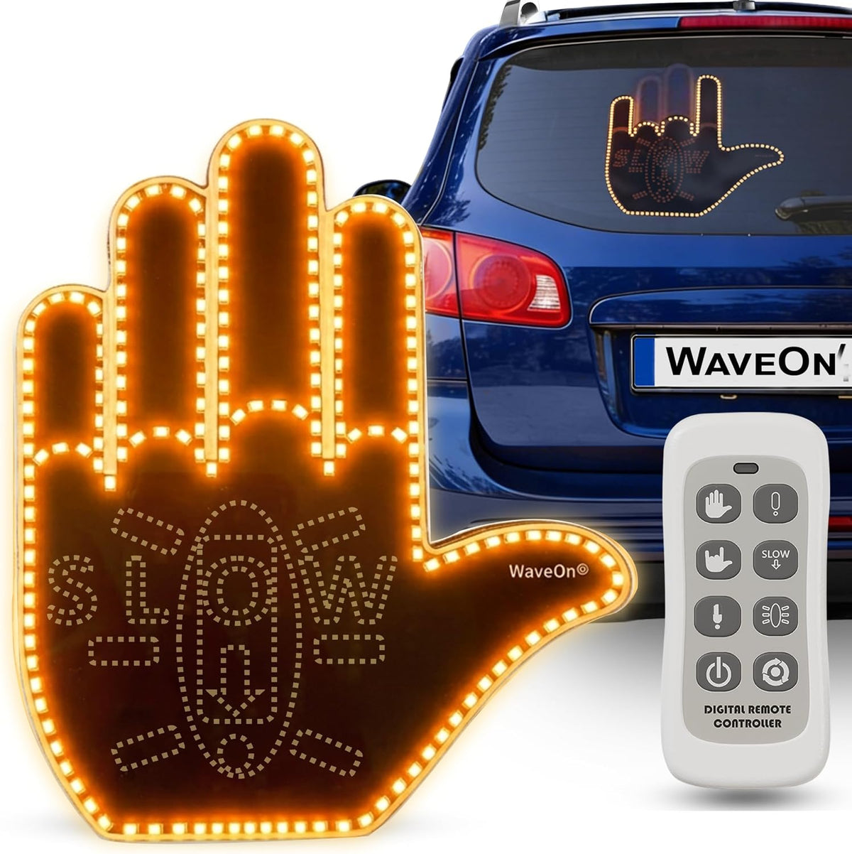 6 Communicate WaveOn Ultra Gestures LED Display Fun Finger Car Light with Remote | with Other Drivers | Glogesture LED