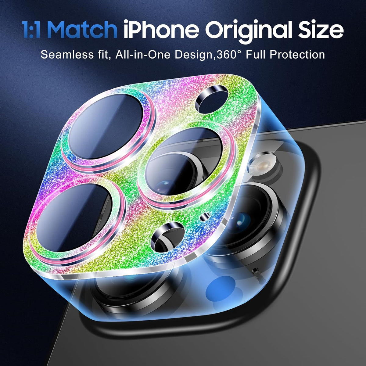 UniqueMe 3 Packs Compatible for iPhone 13 Pro Max/iPhone 13 Pro Camera Lens Protector Acrylic [Not Glass],[Case Friendly][Scratch-Resistant][Night Shooting Mode]-Glitter Colorful