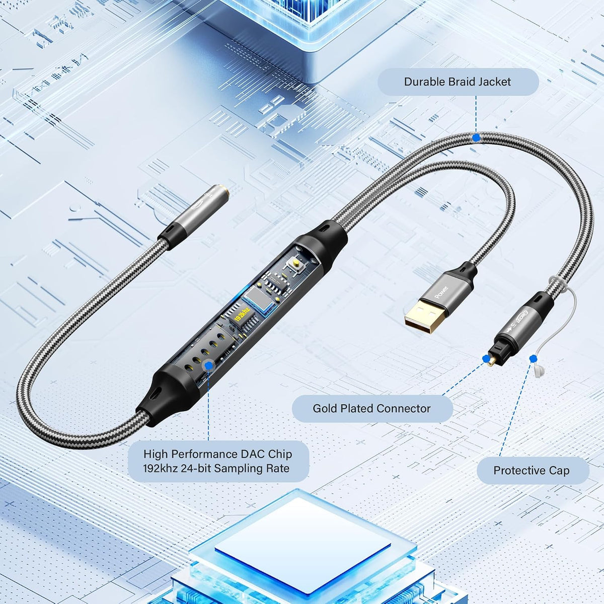3.5mm 6.6 192kHz TV/PS4/DVD 2 Elecan Unidirectional Optical Male to AUX Female Audio Converter Cable Ft, DAC