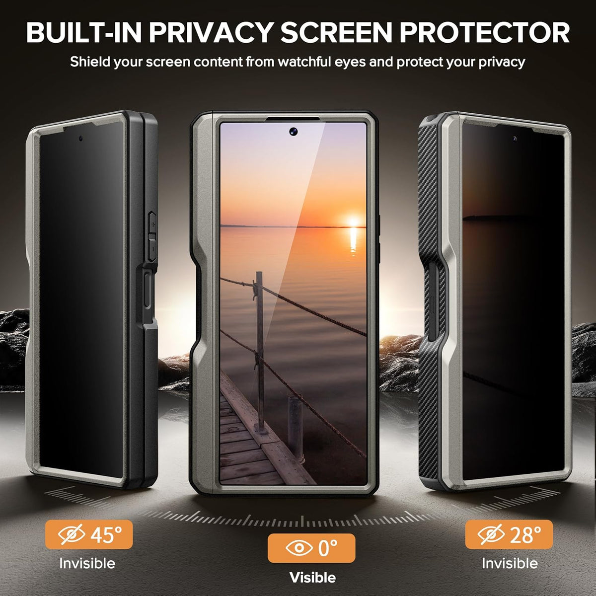 TONGATE for Samsung Galaxy Z Fold 6 Case with Privacy Screen Protector, [Compatible with MagSafe][Anti Spy] Shockproof Z6 Phone Case, Built-in Kickstand & Belt Clip & S Pen Holder for Z Fold 6, Tigray