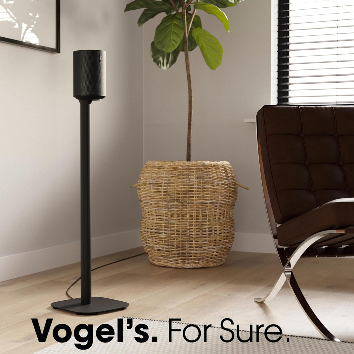 Vogel's SFS 4113 Speaker Floor Stand for Sonos ERA 100, Cable Inlay System, Height: 32,3 inch (82 cm), Exceptionally Stable, Black, 1 Floor Stand