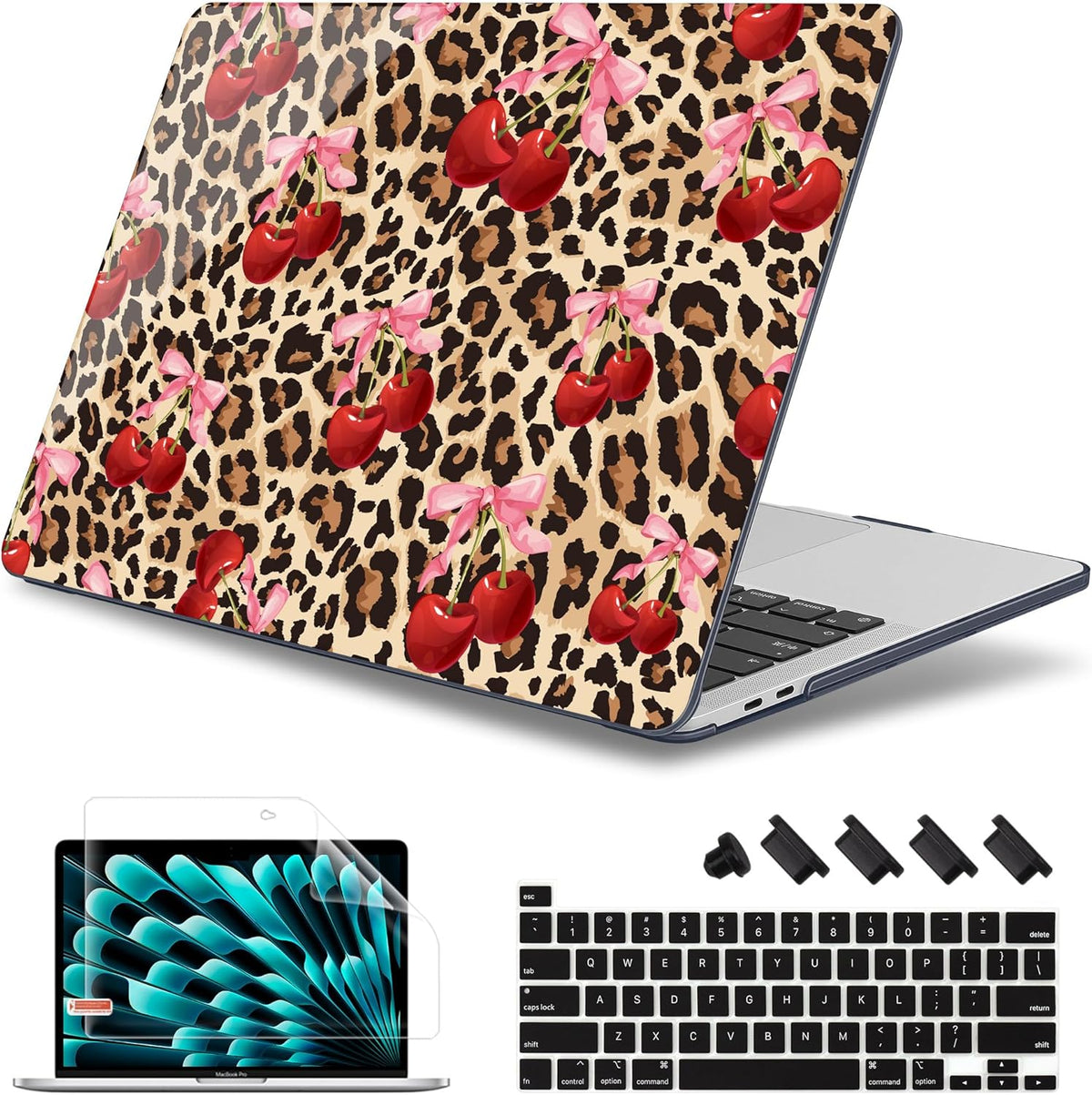 May Chen Case for MacBook Pro 13 inch M2 2023,2022,2021,2020 A2338 M1 A2251 A2289, Plastic Hard Shell Case for MacBook Pro 13" with Touch Bar Fits Touch ID, Cherry & Cheetah
