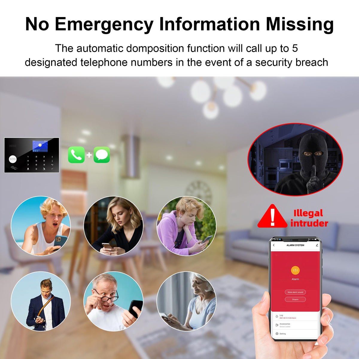 2G WiFi Alarm System, Compatible with Google Home and Alexa Wireless Security System, Motion Detector, Anti-Theft Kit with Siren, Sensor Ports Protect