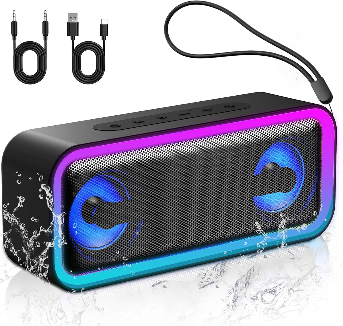 IKT 30W Bluetooth5.4, Bass,24H IPX7 Portable Bluetooth Speaker with Lights x Holidays/World Cup Stuffers, Loud Stereo