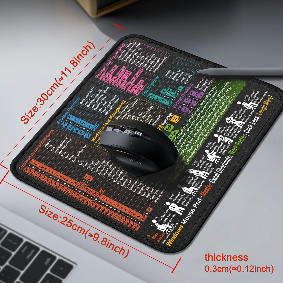 Mouse Pad for Windows Shortcuts – Small Window Cheat Sheet Desk Pad – 11.8"x9.8" Portable Computer Mousepad – Gaming, Office, Waterproof, Non-Slip, Stitched Edges