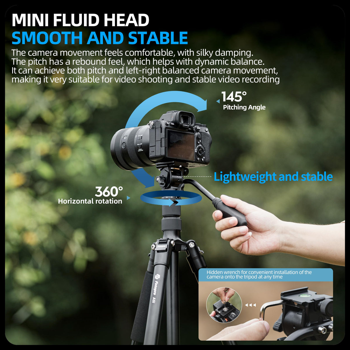 Fotopro Camera Tripod, Foldable Aluminum Tripod/Monopod, 360°Ball Head Detachable with Quick Release Plate, Lightweight Tripod for Camera, Phone, A4I