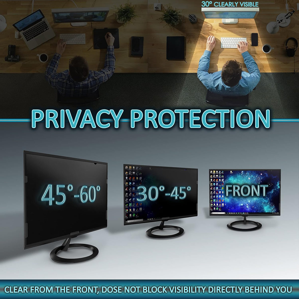 Premium Privacy Screen Filter for 19.5 Inches (Monitor Screen Measured Diagonally) Desktop Computer Monitor. Screen Protector size is 17 inch width x 9.6 inch height. Anti-Glare and Anti Blue light