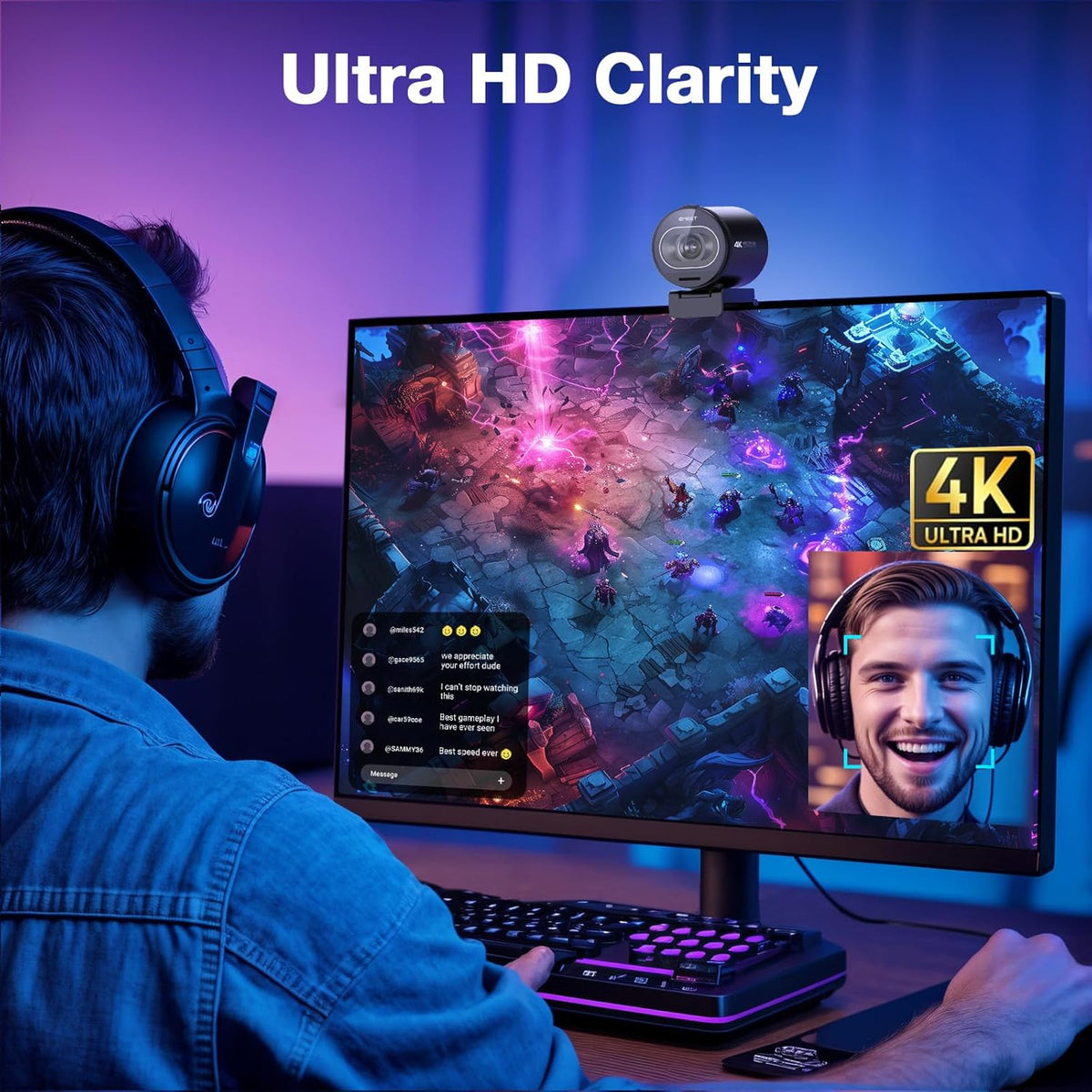 EMEET S600 4K Webcam with Tripod for Streaming - Sony 1/2.5'' Sensor, PDAF Autofocus, 1080P@60FPS, 2 Noise Reduction Mics, Built-in Privacy Cover, 73° FOV, Streaming Webcam for Product/Game/Beauty