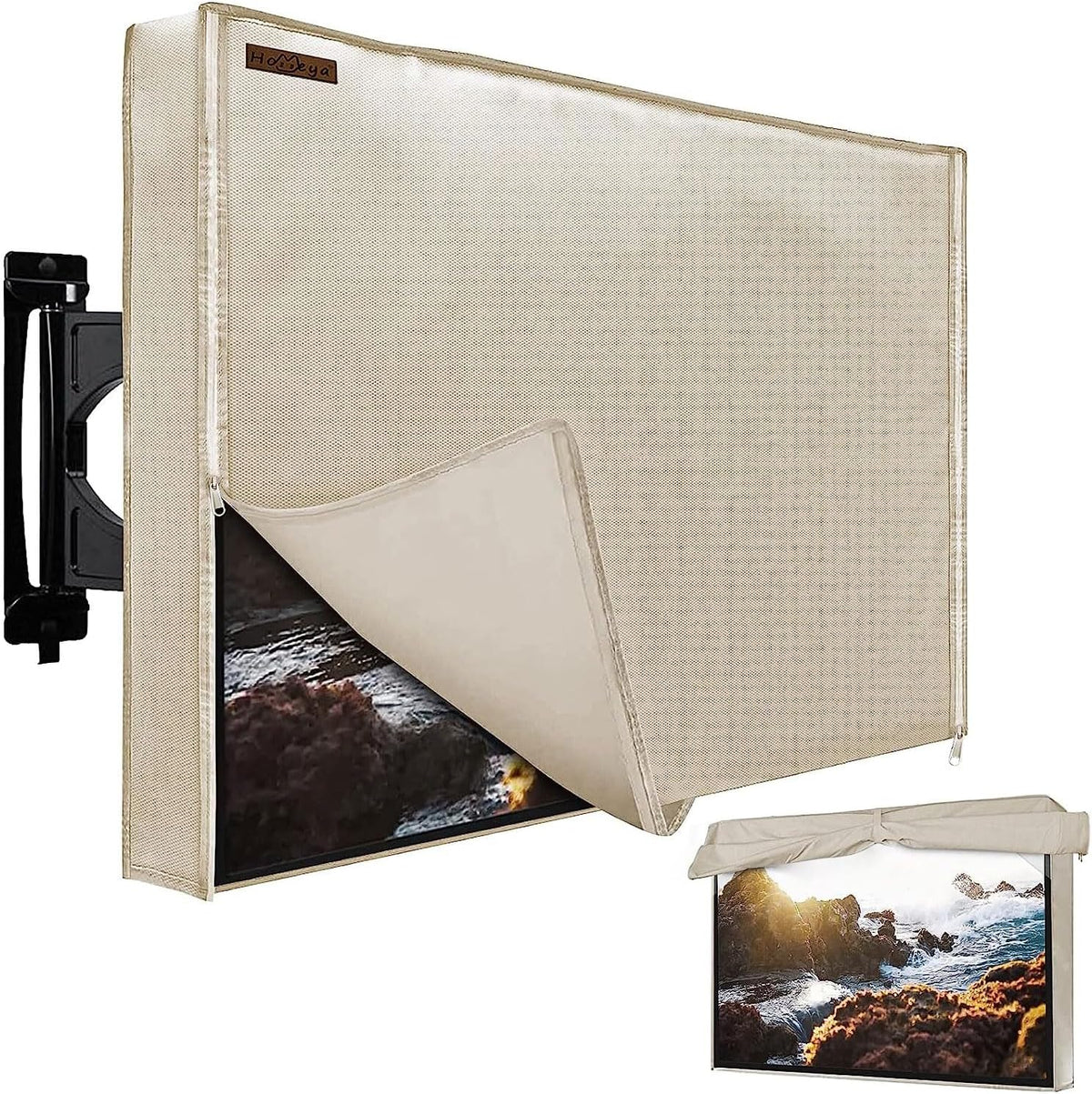 60-65 Inches, 600D Outdoor TV Cover HOMEYA Heavy Duty Waterproof & Weatherproof TV Screen Protector with Double Zipper