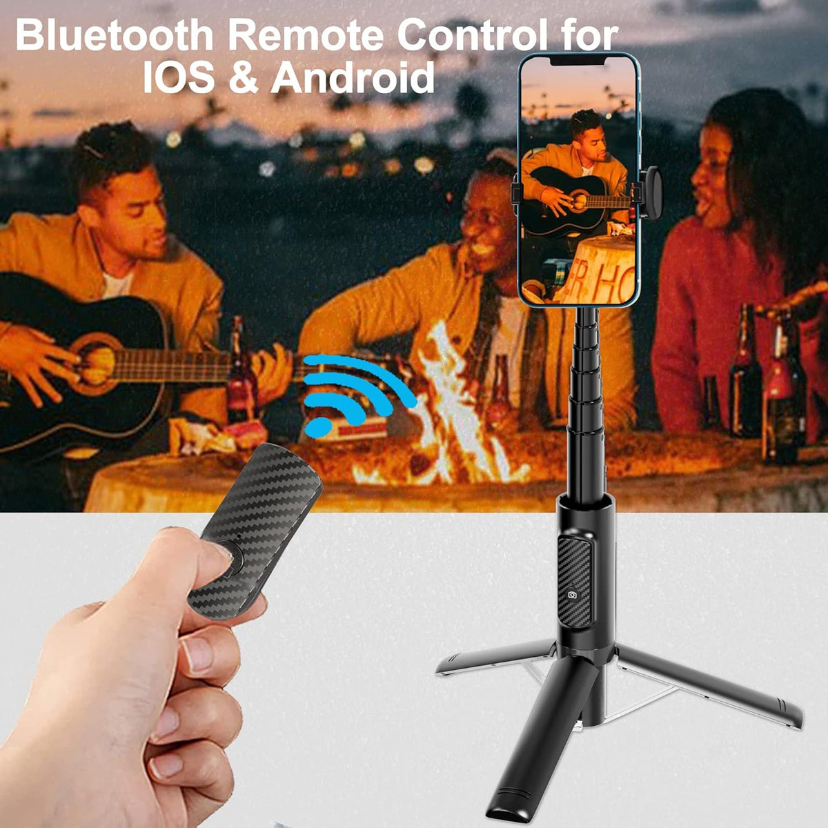 Selfie Stick Tripod with Remote Aluminum Alloy Phone Tripod Bluetooth Remote and 270°Rotation Stand Compatible with iPhone and Android Phone