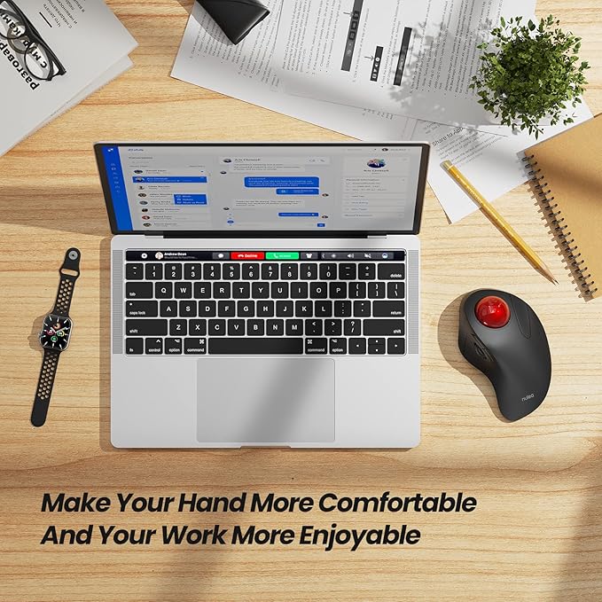 Nulea Wireless Ergonomic Trackball Mouse Rechargeable Bluetooth Rollerball Mouse 44mm Index Finger Trackball 5 Adjustable DPI Compatible with PC Laptop Mac