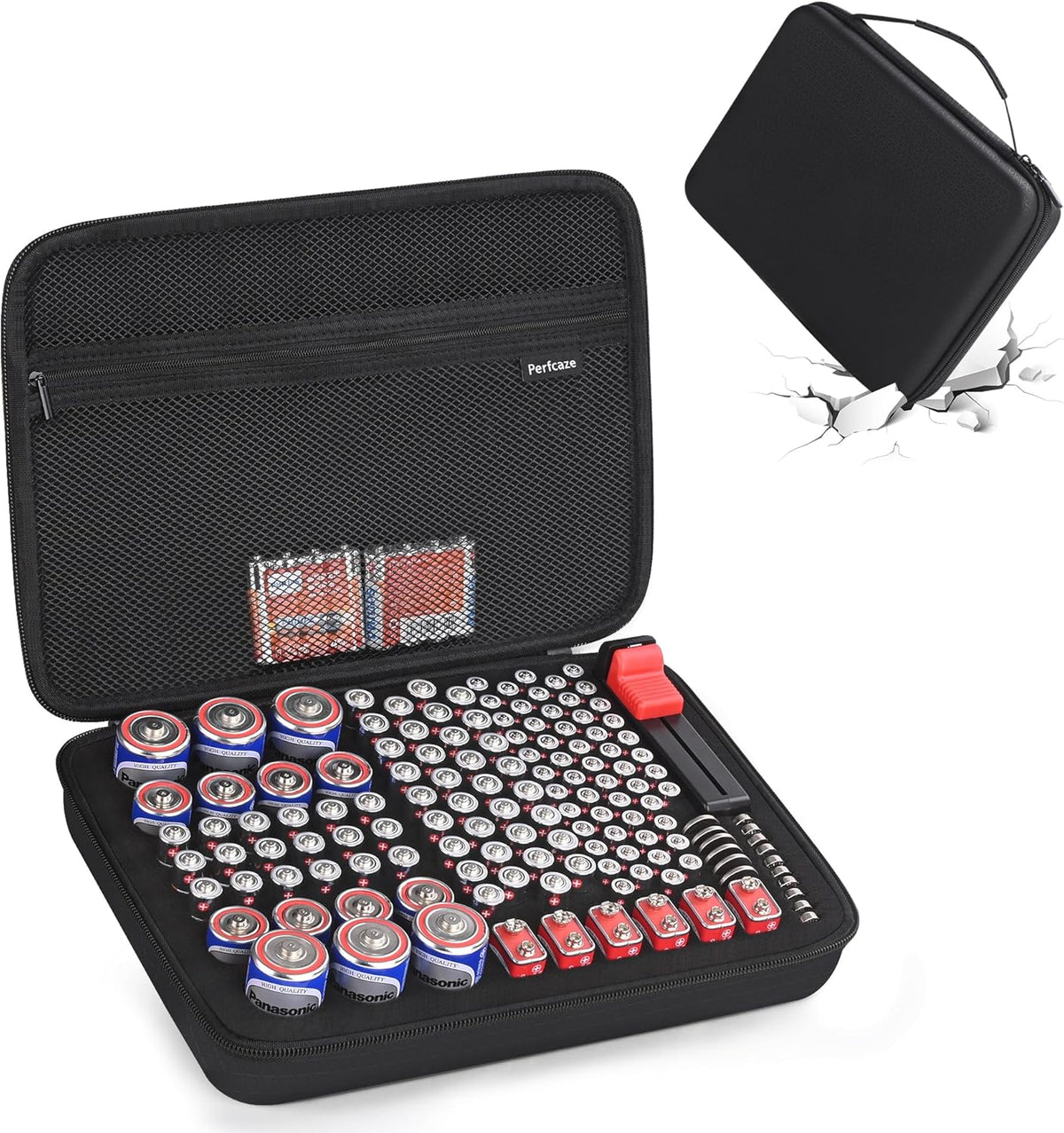 9V, 7 Pack 111 Battery Organizer Storage Case for AA AAA C D for Batteries Variety Batteries Mesh Bag (Battery Not
