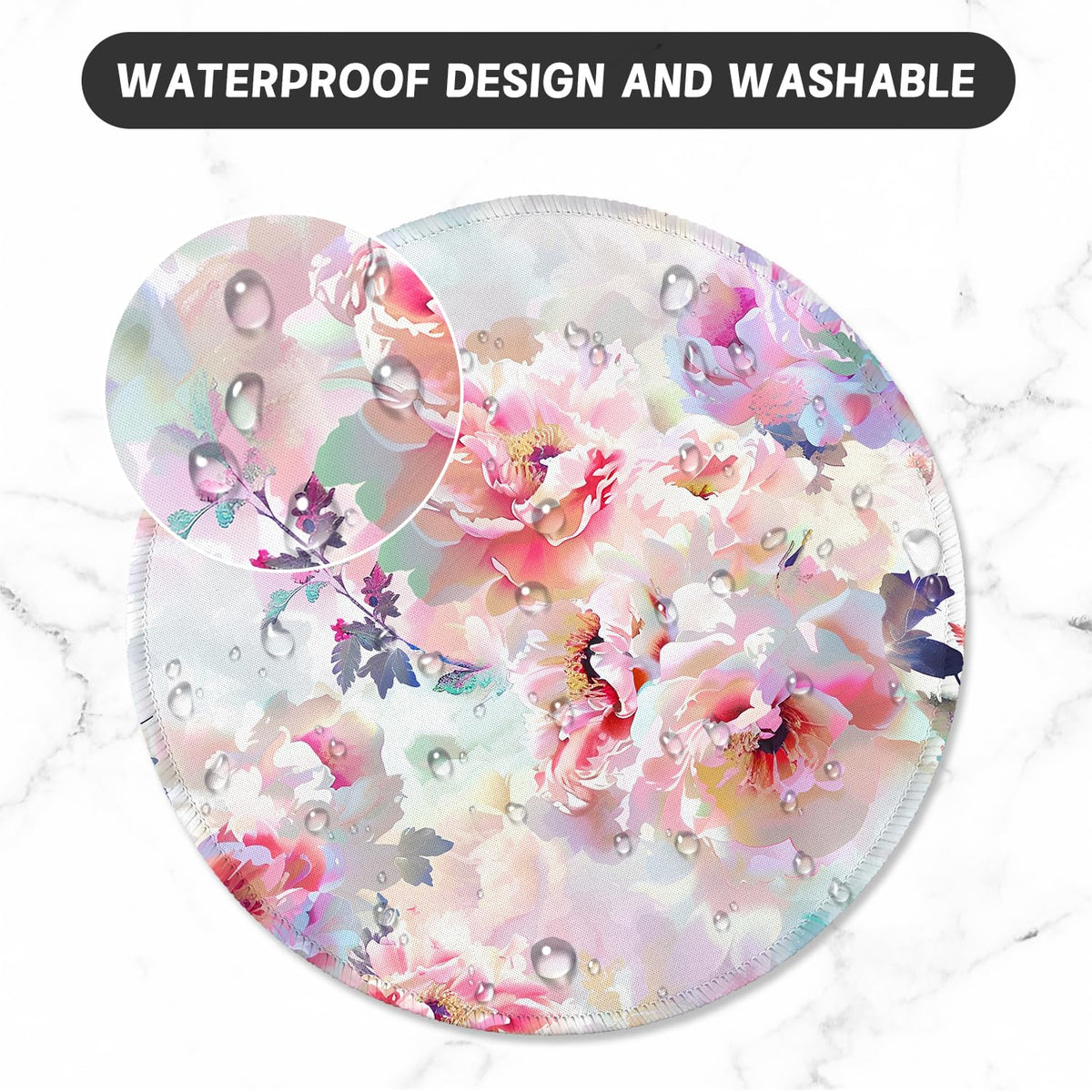 ITNRSIIET Round Mouse Pad with Stitched Edge Premium-Textured Waterproof Non-Slip Rubber Base Desktop Protection Mat Diameter 8.7 inches, Beautiful Flowers