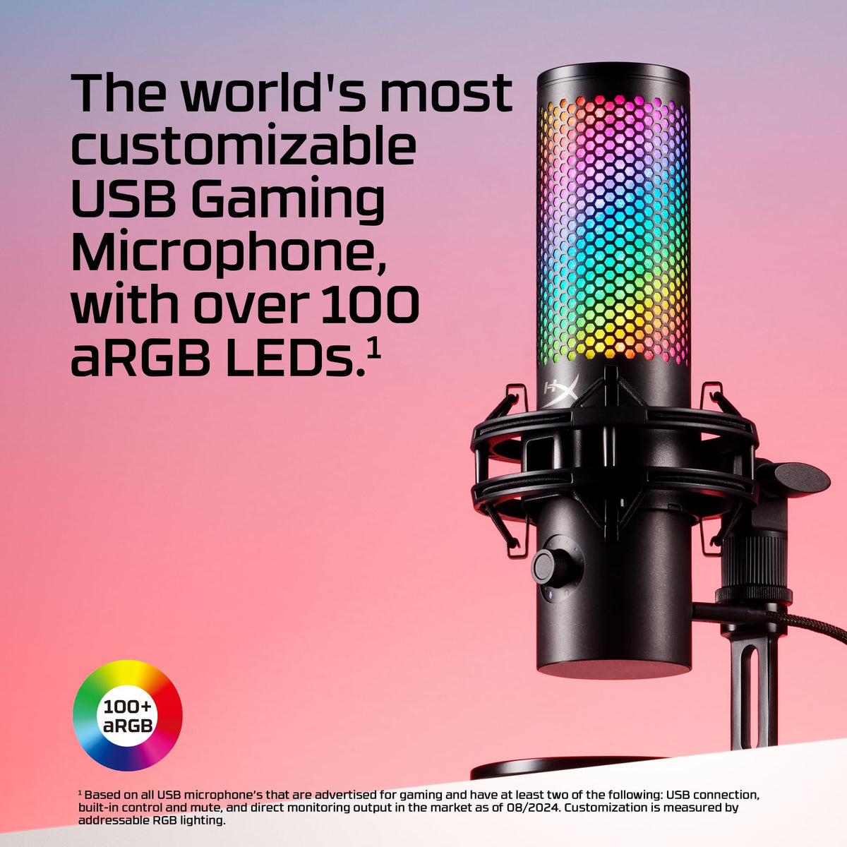 HyperX QuadCast 2 S - USB Microphone, with RGB Lighting, Streaming and Podcasting, with On-Board Controls, LED Lighting, Removable Shock Mount, PC