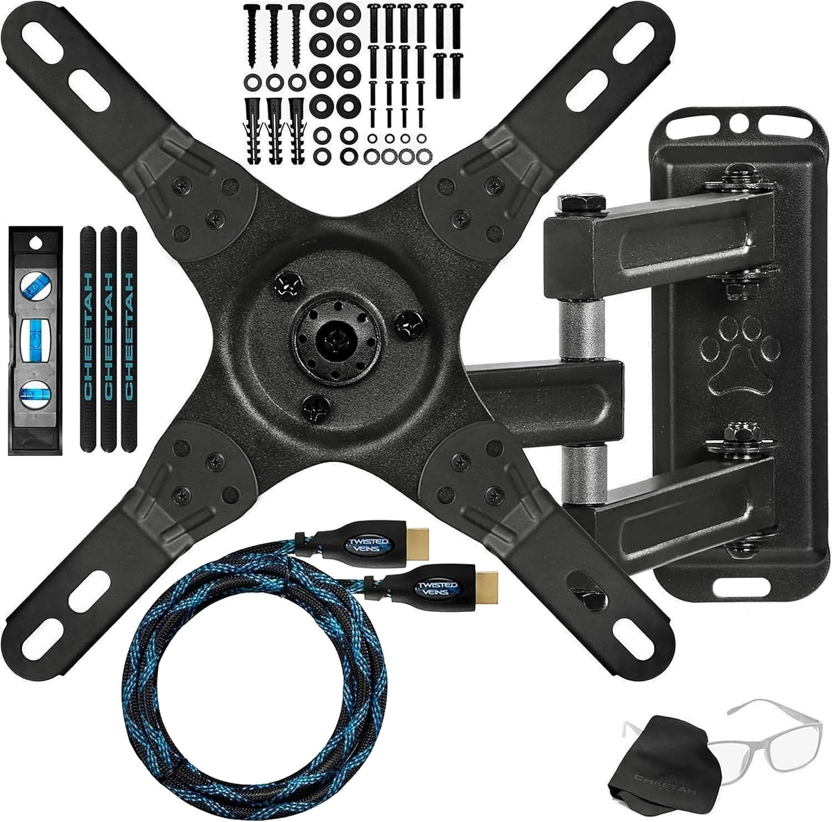 Cheetah 12-55 Inch 40lbs 200x200mm, 10ft 15" TV Monitor Wall Mount for TVs up to VESA with HDMI Cable, TouchAdjust