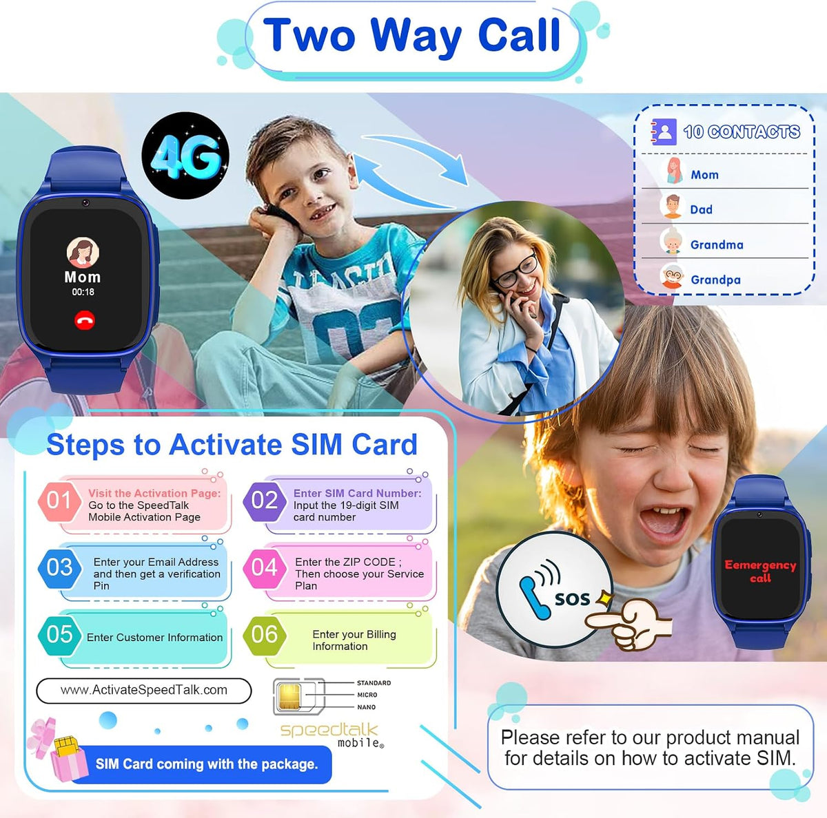 Berilona 4G 4-12 Kids Smartwatch Phone - Smart Cell Phone Watch for Boys Girls Ages with Call, SOS, Parental Controls