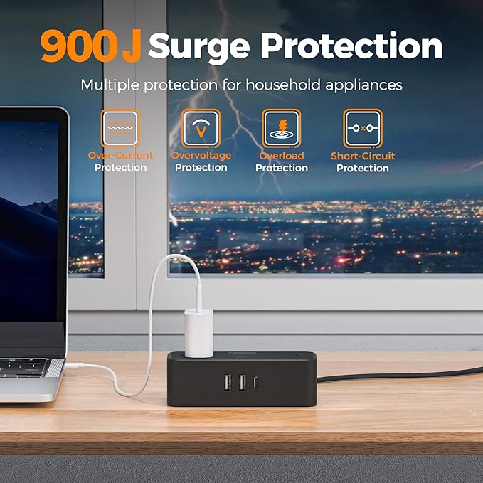 TESSAN Extension Cord 5 FT, Power Strip with 900J Surge Protection, Black
