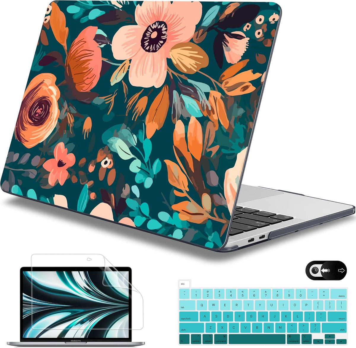 Mektron for MacBook Pro 13-inch Case 2022 2021 2020 Release A2338 M2 M1 A2289 A2251, Printed Plastic Hard Shell Cover for New MacBook Pro 13.3-inch Touch Bar Fits Touch ID，Abstract Florals