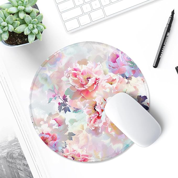 ITNRSIIET Round Mouse Pad with Stitched Edge Premium-Textured Waterproof Non-Slip Rubber Base Desktop Protection Mat Diameter 8.7 inches, Beautiful Flowers
