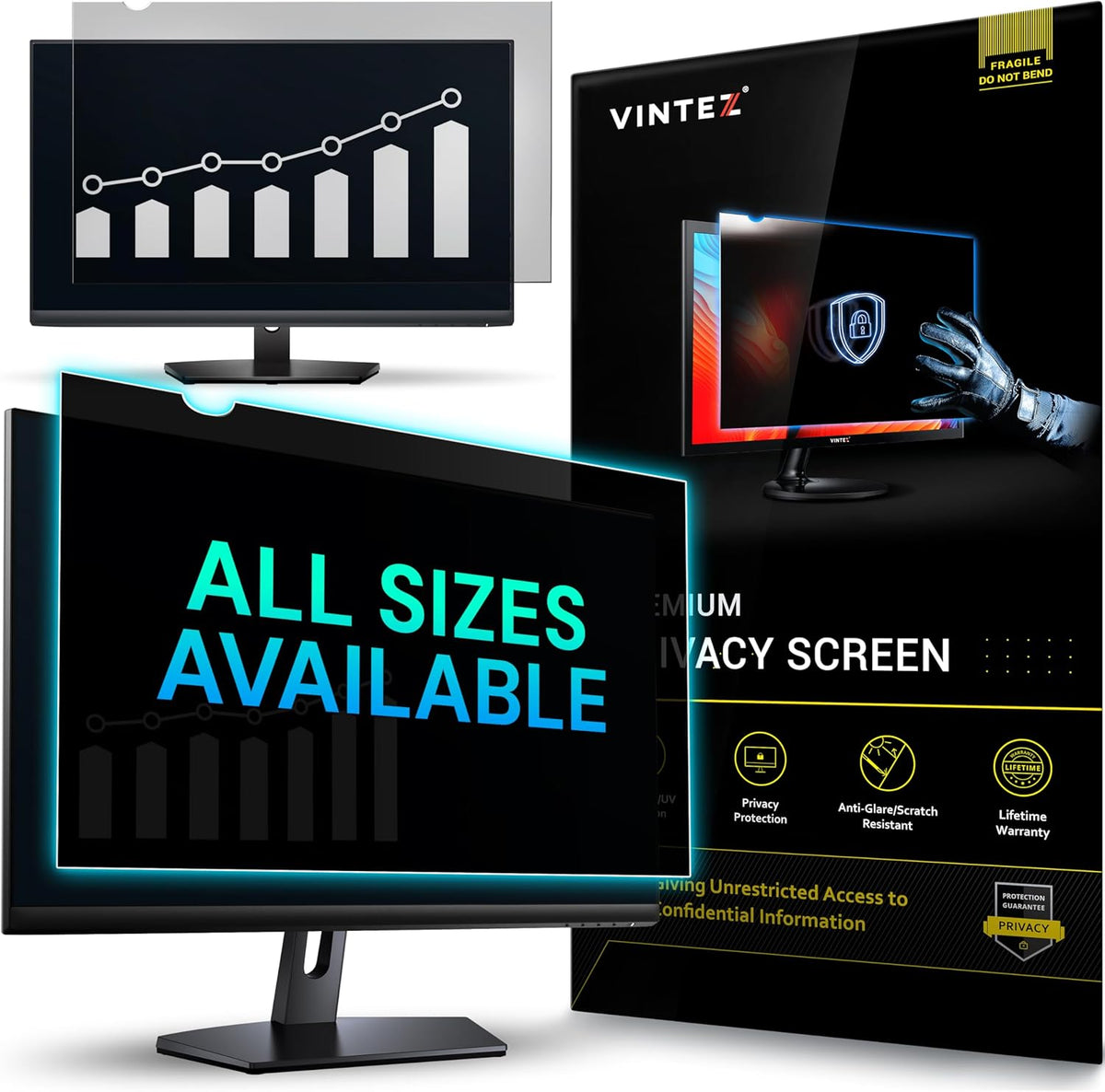 VINTEZ 23.6 Inch 16:9 Privacy Screen for Computer Monitor and Laptop - Anti Glare Protector Film Blue Light Filter Eye Protection - Computer Screen Privacy Shield, [1 Pack]