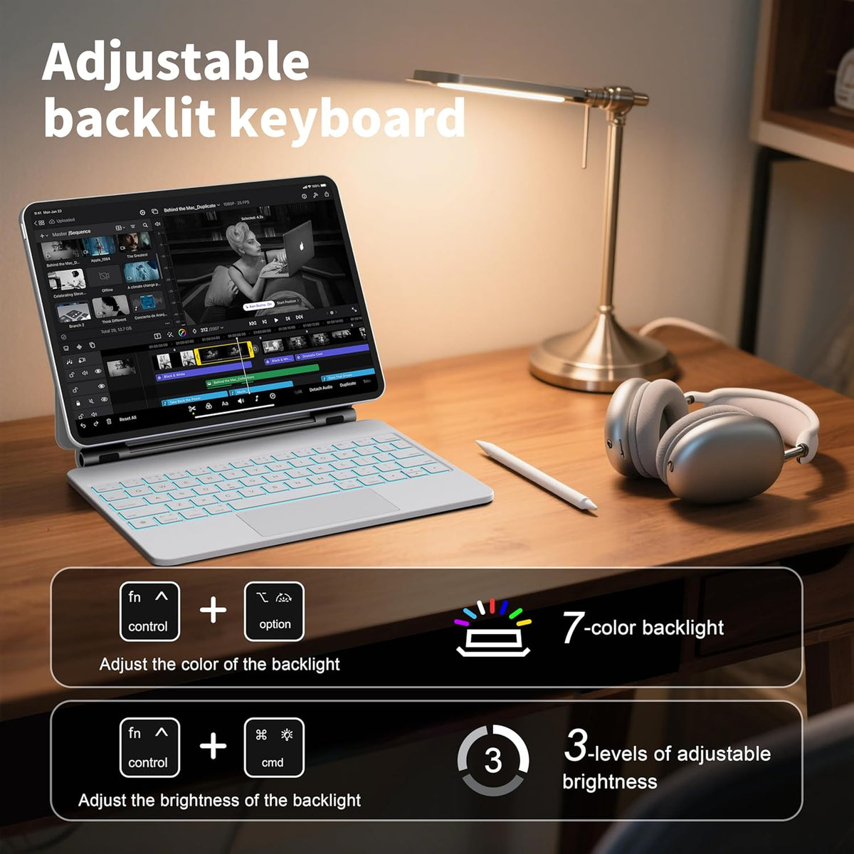 iPad Air 11 inch Case with Keyboard (M3 2025 / M2 2024) & iPad Pro 11 inch (4th/3rd/2nd/1st Gen), Magic Keyboard for 10.9" iPad Air (5th/4th Gen) with 7 Colors Backlight, Multi-Touch Trackpad