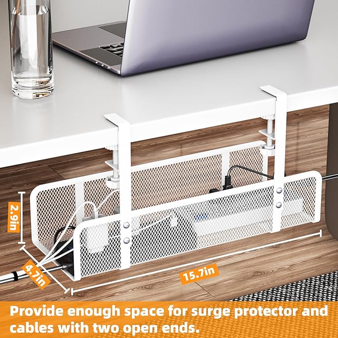 Under Desk Cable Management Tray, Wire Management Desk Cable Organizer Cable Management Box, Cord Organizer Storage for Office