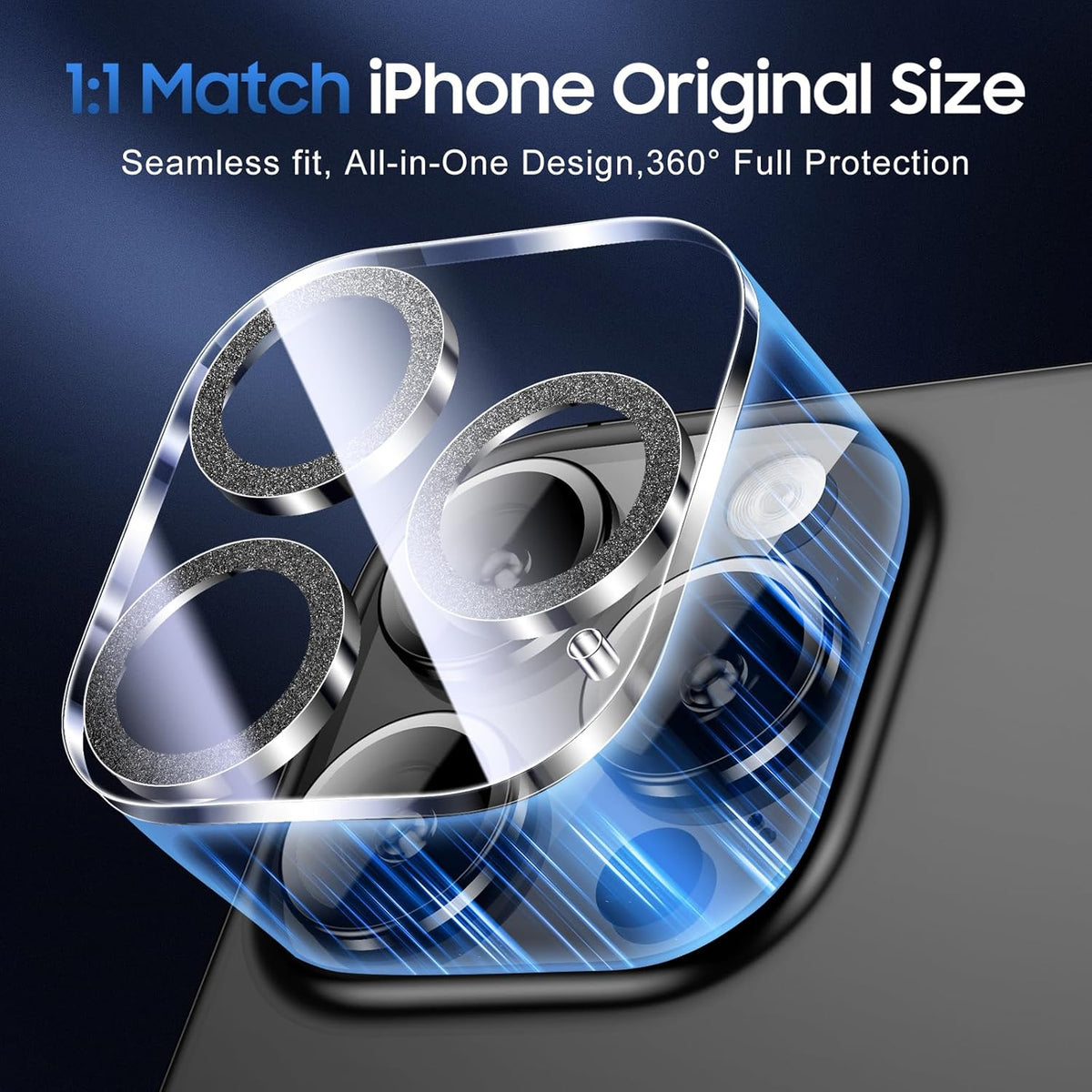 UniqueMe for 3 Pack iPhone 16 Pro/iPhone 16 Pro Max Camera Lens Protector - [Drop Protection] [Case Friendly] 9H Tempered Glass Camera Cover Screen [Update New Version] - Glitter Black
